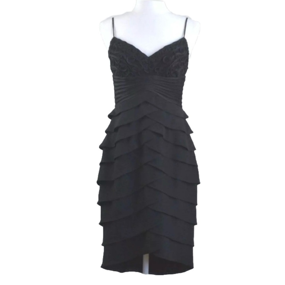New Vintage Cache Y2K Asymmetric Ruffle Chiffon Ruched Illusion Dress prom dance